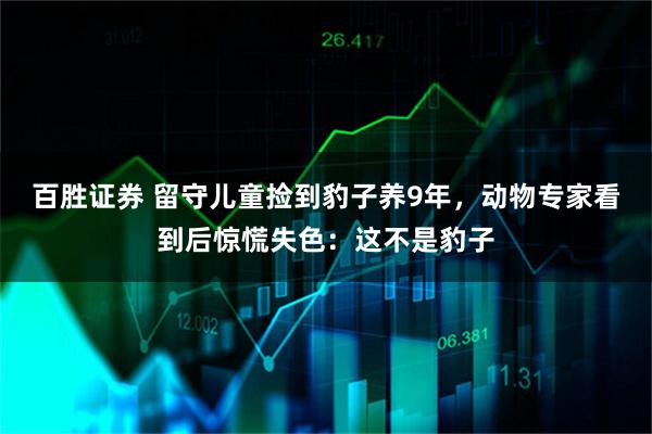 百胜证券 留守儿童捡到豹子养9年，动物专家看到后惊慌失色：这不是豹子